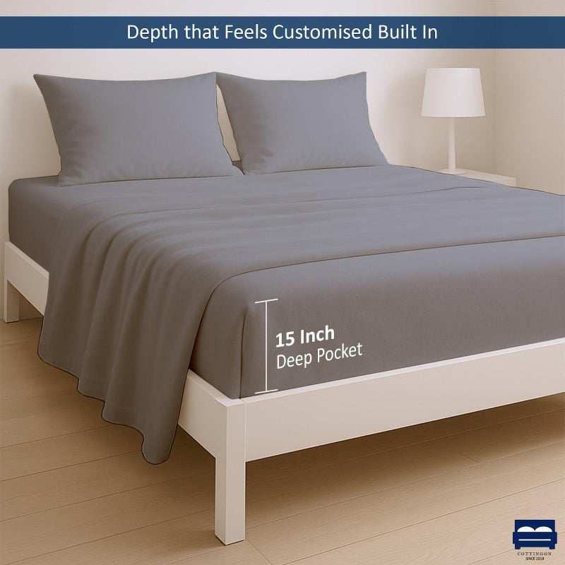 Cottingon 4 Pc Twin Extra Long Sheets for Dorm Bedding, 100% Egyptian Cotton, Specially Designed for College Room Beds, Pocket fits 10-15 inches Deep Mattress, Twin XL 39"x80", Light Grey Solid - Image 5